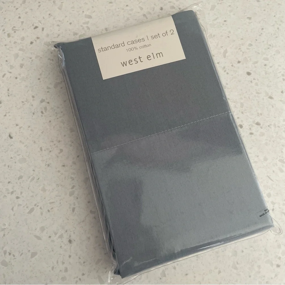 NWT West Elm Cotton Standard Size Pillow Cases Set Of 2 Blue